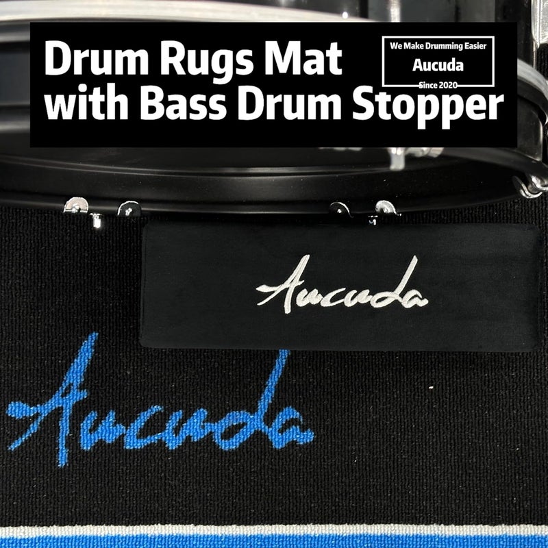 Aucuda Drum Rugs with Bass Drum Stopper, Drum Set Floor Mat, 4x6ft Electric Bass Drum Kit Pedal Carpet, Tightly Woven Fabric, Soundproof TPR Grip Bottom Accessories for Man, Apartment, Garage, Black. - Image 3